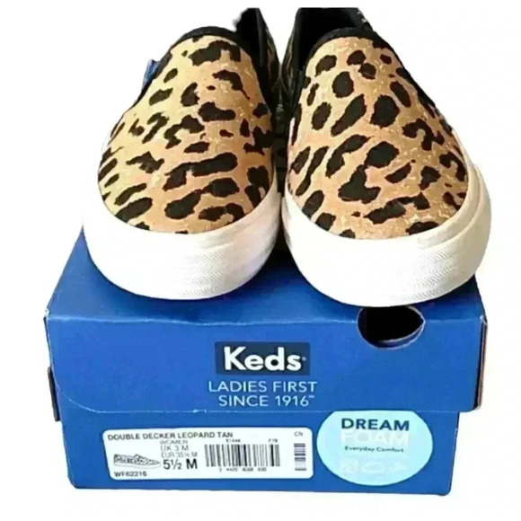 Keds Double Decker tan leopard print slip on sneakers sz 5.5 women's - Picture 1 of 6